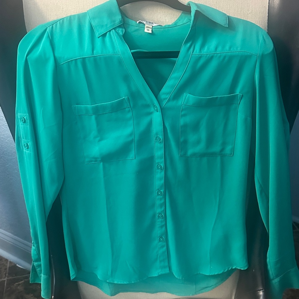 Express Vibrant Green Button-Down Shirt